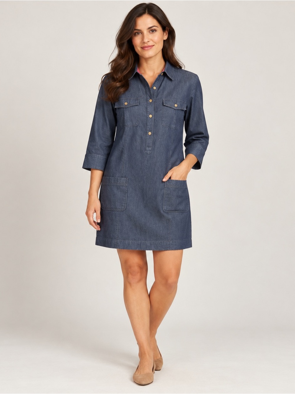Isaac Mizrahi Navy Denim Shirt Coverup Dress Size 8 (0053)